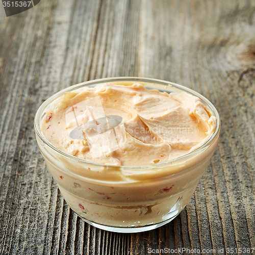 Image of cream cheese with paprika and tomato, dip sauce