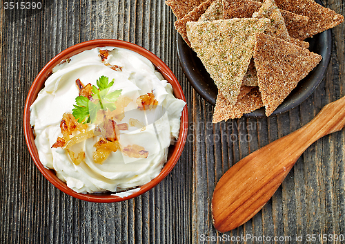 Image of bowl of cream cheese with caramelized onions