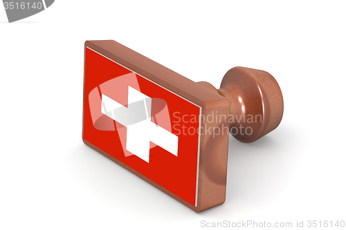 Image of Wooden stamp with Switzerland flag