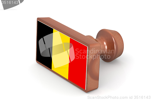 Image of Blank wooden stamp with Belgium flag