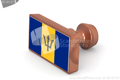 Image of Wooden stamp with Barbados flag