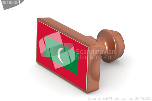 Image of Wooden stamp with Maldives flag