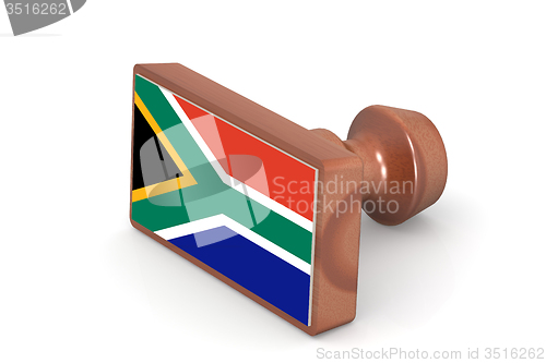 Image of Wooden stamp with South Africa flag