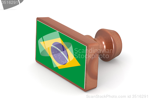 Image of Wooden stamp with Brazil flag