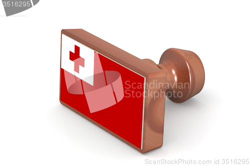 Image of Wooden stamp with Tonga flag