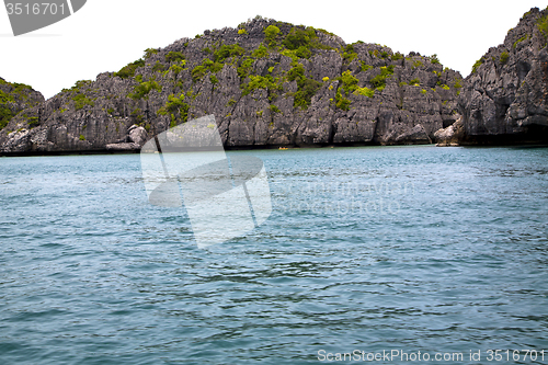 Image of   blue lagoon  stone in thailand kho  bay abstract of a    south