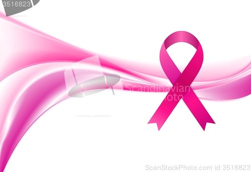 Image of Breast cancer awareness month. Smooth wave and ribbon design