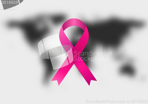 Image of Breast cancer awareness pink ribbon and black blurred map