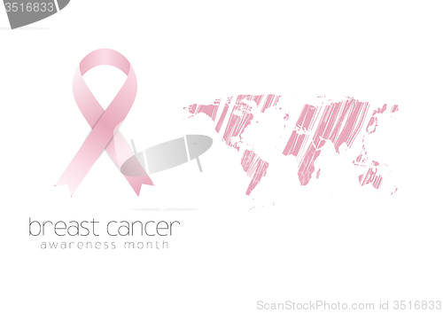 Image of Breast cancer awareness pink ribbon and grunge map