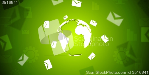 Image of Tech banner with letters envelopes around the globe