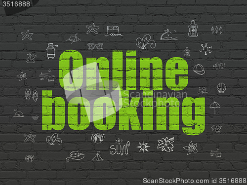 Image of Vacation concept: Online Booking on wall background