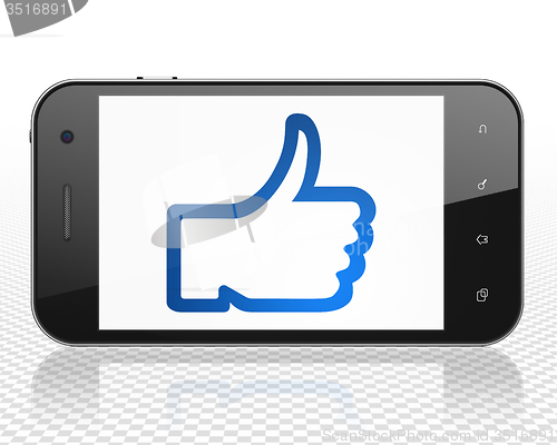 Image of Social network concept: Smartphone with Thumb Up on display
