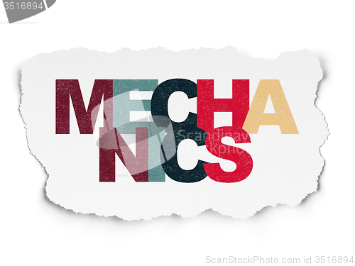 Image of Science concept: Mechanics on Torn Paper background