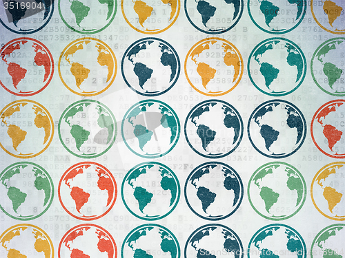 Image of Education concept: Globe icons on Digital Paper background