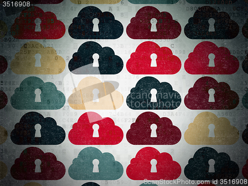 Image of Cloud technology concept: Cloud With Keyhole icons on Digital Paper background