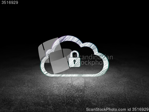 Image of Cloud computing concept: Cloud With Padlock in grunge dark room