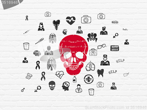 Image of Medicine concept: Scull on wall background