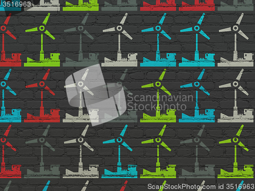 Image of Industry concept: Windmill icons on wall background