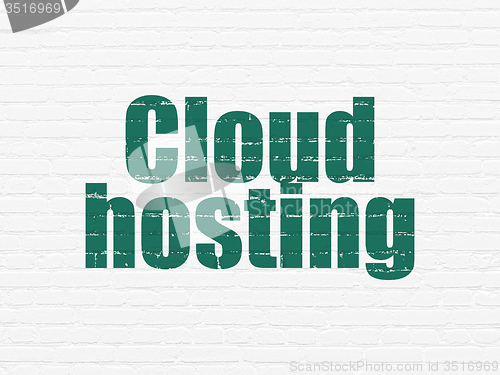 Image of Cloud networking concept: Cloud Hosting on wall background
