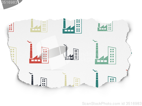 Image of Industry concept: Industry Building icons on Torn Paper background