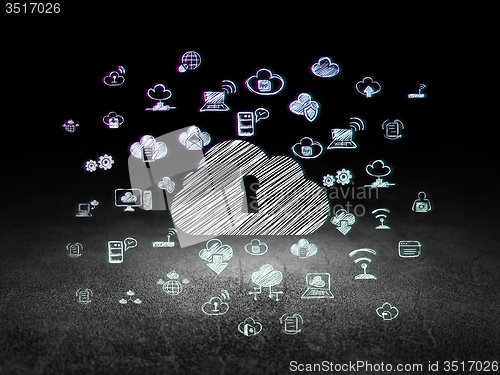 Image of Cloud computing concept: Cloud With Keyhole in grunge dark room