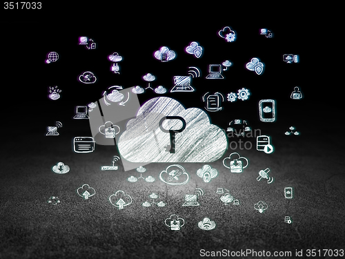 Image of Cloud computing concept: Cloud With Key in grunge dark room