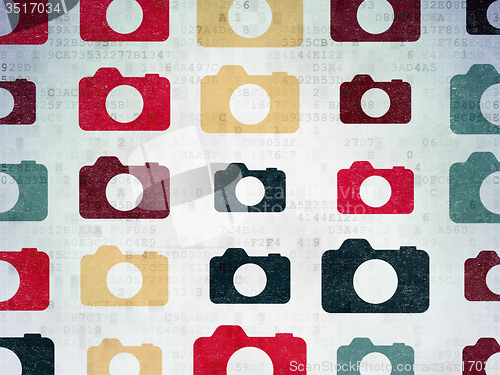 Image of Travel concept: Photo Camera icons on Digital Paper background