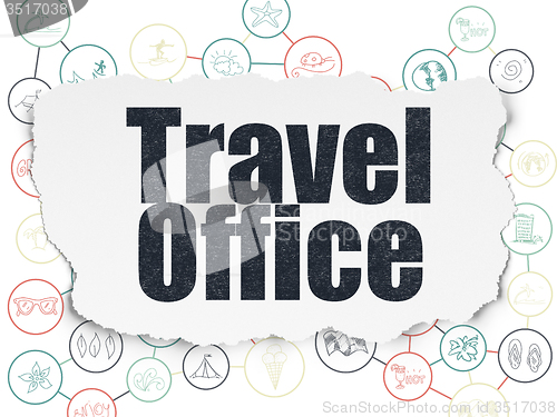 Image of Vacation concept: Travel Office on Torn Paper background