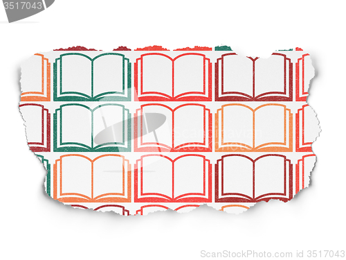 Image of Studying concept: Book icons on Torn Paper background