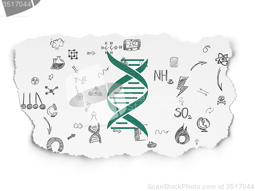Image of Science concept: DNA on Torn Paper background