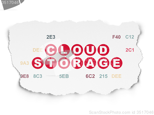 Image of Cloud networking concept: Cloud Storage on Torn Paper background
