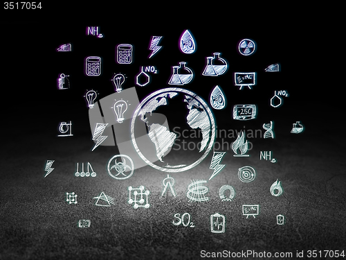 Image of Science concept: Globe in grunge dark room