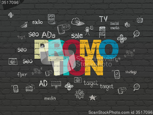 Image of Advertising concept: Promotion on wall background