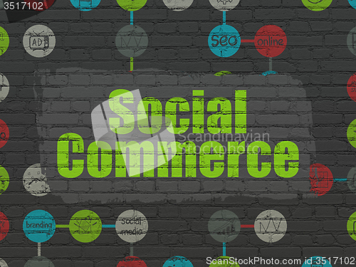 Image of Advertising concept: Social Commerce on wall background