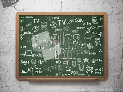 Image of Marketing concept: Sales Plan on School Board background