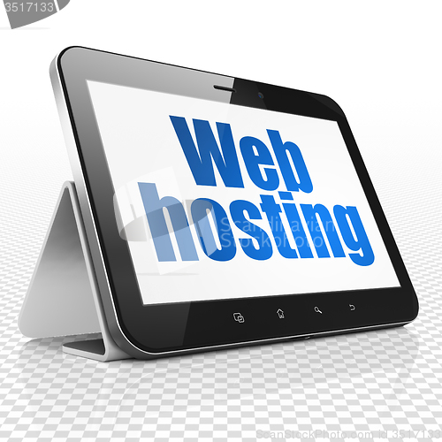 Image of Web development concept: Tablet Computer with Web Hosting on display