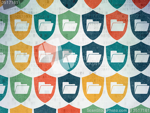 Image of Business concept: Folder With Shield icons on Digital Paper background