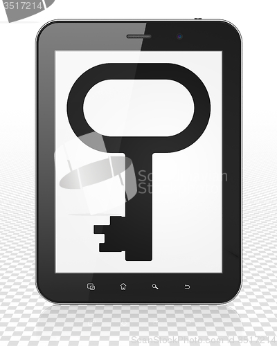 Image of Privacy concept: Tablet Pc Computer with Key on display