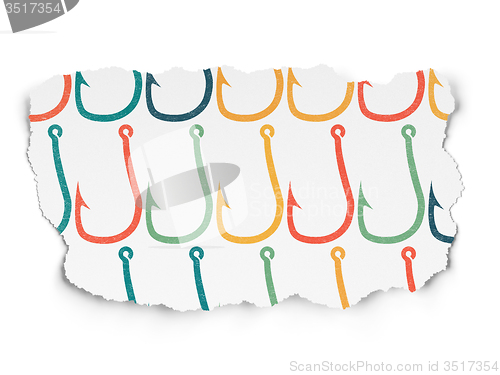 Image of Security concept: Fishing Hook icons on Torn Paper background