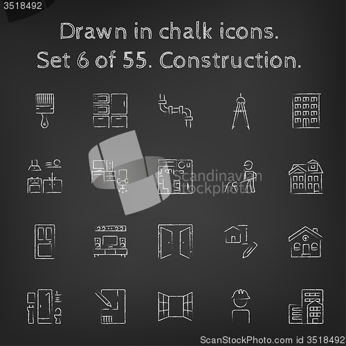 Image of Construction icon set drawn in chalk.