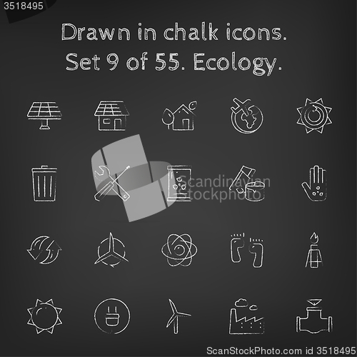 Image of Ecology icon set drawn in chalk.