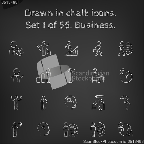 Image of Business icon set drawn in chalk.