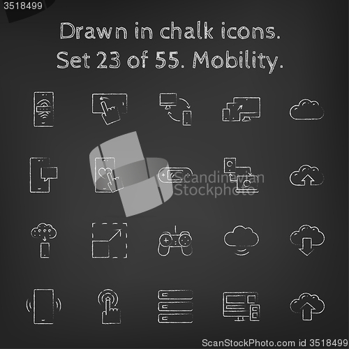 Image of Mobility icon set drawn in chalk.