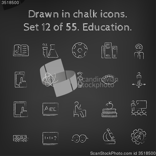 Image of Education icon set drawn in chalk.
