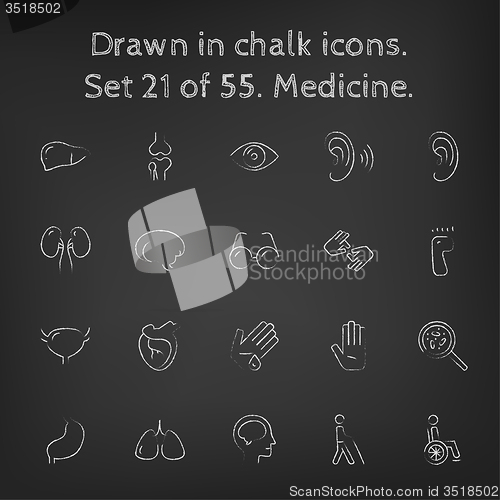 Image of Medicine icon set drawn in chalk.