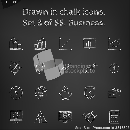 Image of Business icon set drawn in chalk.