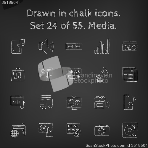 Image of Media icon set drawn in chalk.