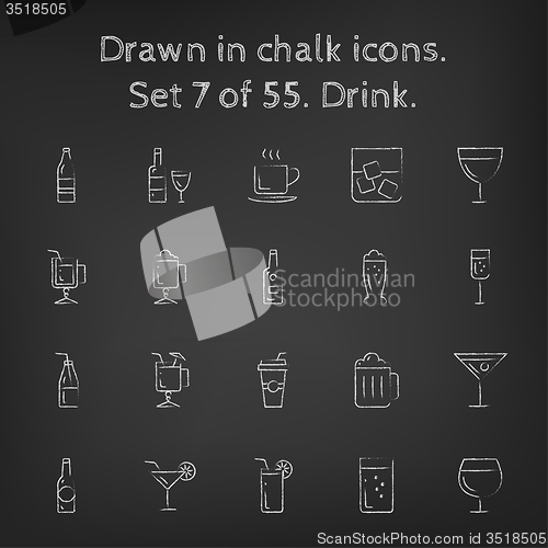 Image of Drink icon set drawn in chalk.