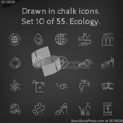 Image of Ecology icon set drawn in chalk.