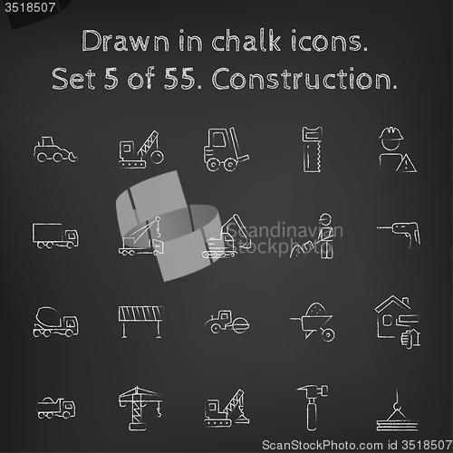 Image of Construction icon set drawn in chalk.